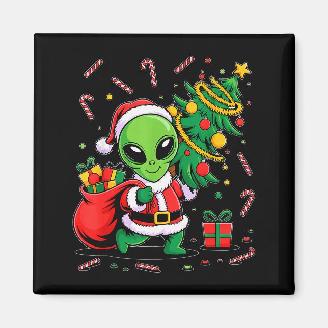 Alien Christmas Tree Lights Xmas Funny Alien  Magnet (Front)