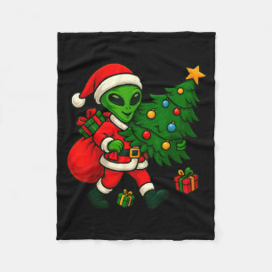Alien Christmas Tree Xmas Lights Funny Holiday Men Fleece Blanket