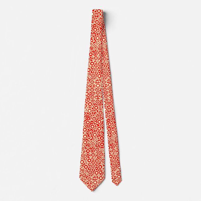 Alien Circuit Abstract II - Cream on Red Tie (Front)