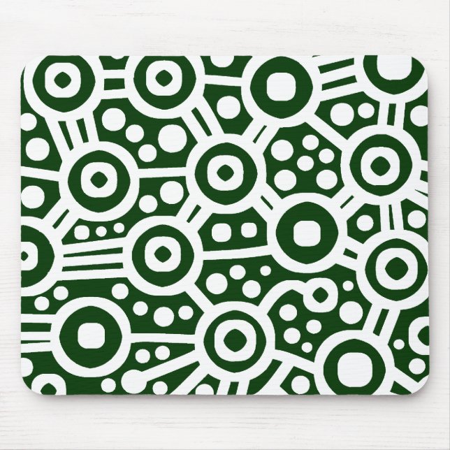 Alien Circuit - White on Dark Green Mouse Pad (Front)