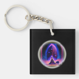 Alien Cocoon Hovers Above Pyramid Crowd Watches Key Ring
