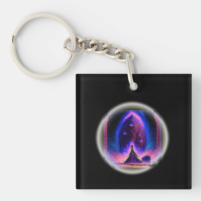 Alien Cocoon Hovers Above Pyramid Crowd Watches Key Ring (Front)