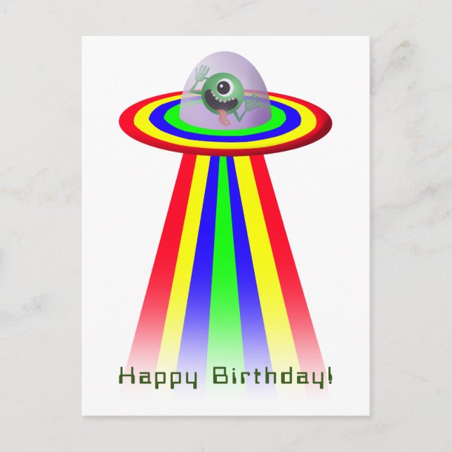 Alien Coming to Birthday Postcard (Front)