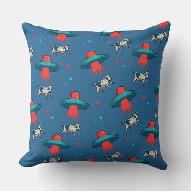 Alien Cow Abduction Throw Pillow (Front)