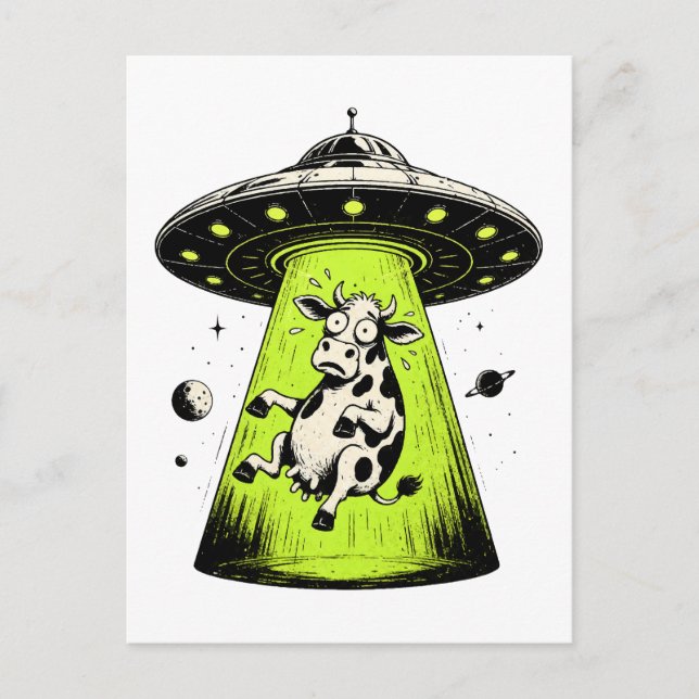 Alien Cow Abduction Weirdcore Surreal Postcard (Front)