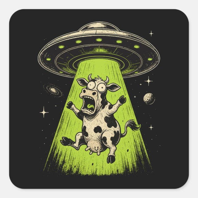 Alien Cow Abduction Weirdcore Surreal Square Sticker (Front)