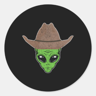 Alien Cowboy Hat Fun Halloween Gift for Outer Spac Classic Round Sticker