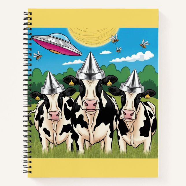 Alien Cows Tin Foil Hats,  UFO UAP Notebook (Front)