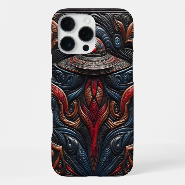 Alien Craft Amid Vibrant Patterns iPhone Case (Back)