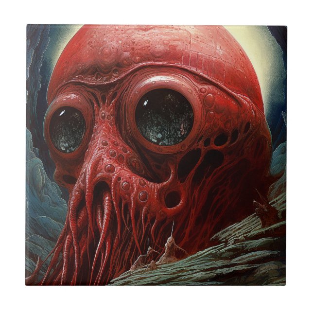 Alien Creature Sci-fi Horror Art Ceramic Tile (Front)