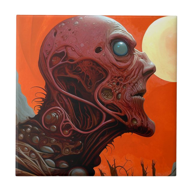 Alien Creature Sci-fi Horror Art Ceramic Tile (Front)