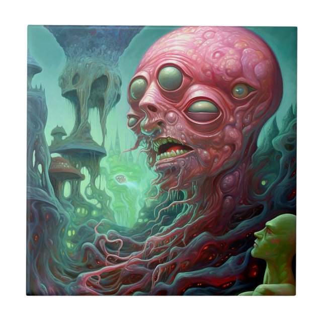 Alien Creature Surreal Horror Art Ceramic Tile (Front)