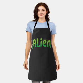 Alien Cute Playful Space Alien Green Typography Apron