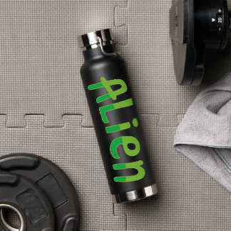Alien Cute Playful Space Alien Green Typography Water Bottle