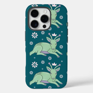 Alien Deer Folk Art Whimsical Green Fawn iPhone 16 Pro Case