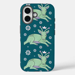 Alien Deer Folk Art   Whimsical Green Fawn iPhone 16 Case