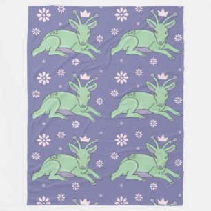 Alien Deer Folk Art Whimsical Green Fawn Fleece Blanket