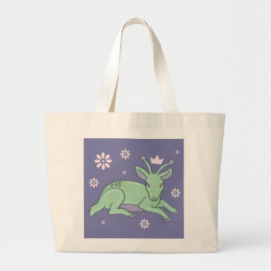 Alien Deer Folk Art Whimsical Green Fawn Large Tote Bag