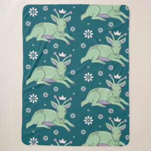 Alien Deer Folk Art Whimsical Green Fawn Sherpa Blanket
