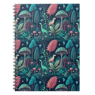 Alien Dinosaur Sci-Fi Neon Mushroom Forest Pattern Notebook