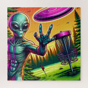 Alien Disc Golf Pin Basket Jigsaw Puzzle
