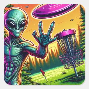 Alien Disc Golf Pin Basket Square Sticker