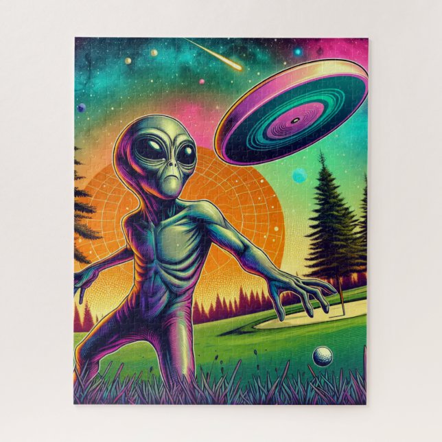 Alien Disc Golf with Planet Backgroud Jigsaw Puzzle (Vertical)
