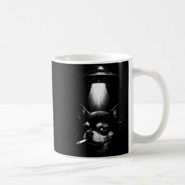 Alien Dog Smoking Cigarette Ufo Tee Funny Chihuahu Coffee Mug (Right)