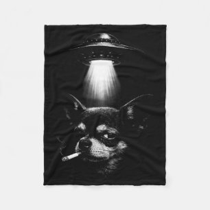 Alien Dog Smoking Cigarette Ufo Tee Funny Chihuahu Fleece Blanket