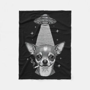 Alien Dog Smoking Cigarette Ufo Tee Funny Chihuahu Fleece Blanket