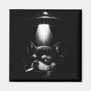 Alien Dog Smoking Cigarette Ufo Tee Funny Chihuahu Magnet