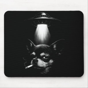 Alien Dog Smoking Cigarette Ufo Tee Funny Chihuahu Mouse Pad
