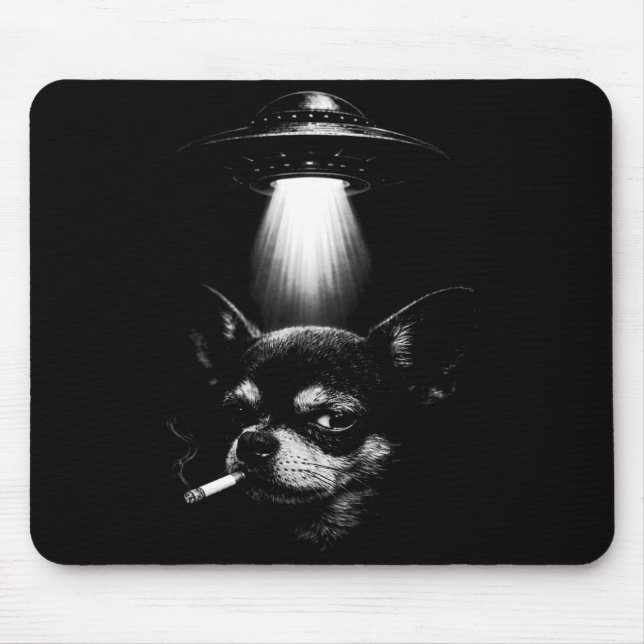 Alien Dog Smoking Cigarette Ufo Tee Funny Chihuahu Mouse Pad (Front)