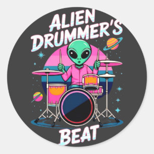 Alien Drummer's Beat T-shirt - Funky Alien Graphic Classic Round Sticker