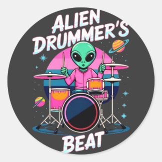 Alien Drummer's Beat T-shirt - Funky Alien Graphic Classic Round Sticker