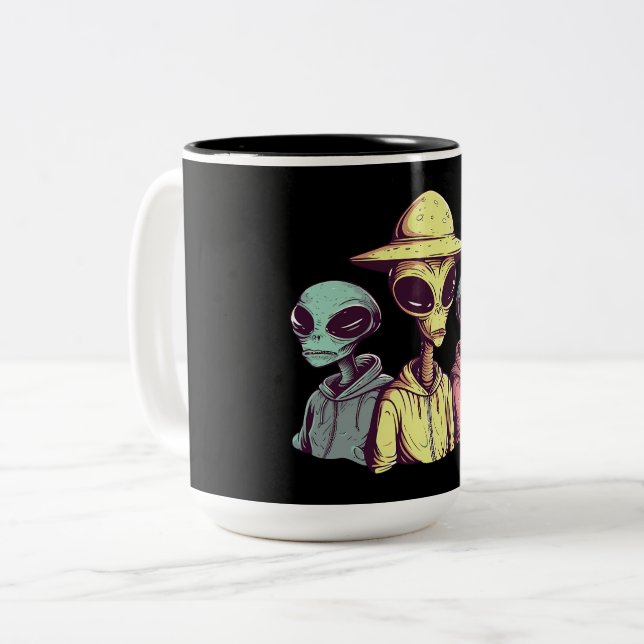 Alien Duo Coffee Mug – Retro Sci-Fi (Front Left)