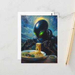 Alien Eating Ramen Postcard