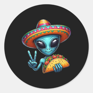 Alien Eating Taco Cinco De Mayo Sombrero Mexican F Classic Round Sticker