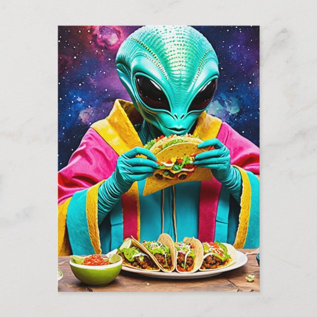 Alien Eating Tacos Postcard (Front)
