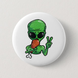 Alien Eating Turkey Thanksgiving Day Funny Ufo Fal 6 Cm Round Badge