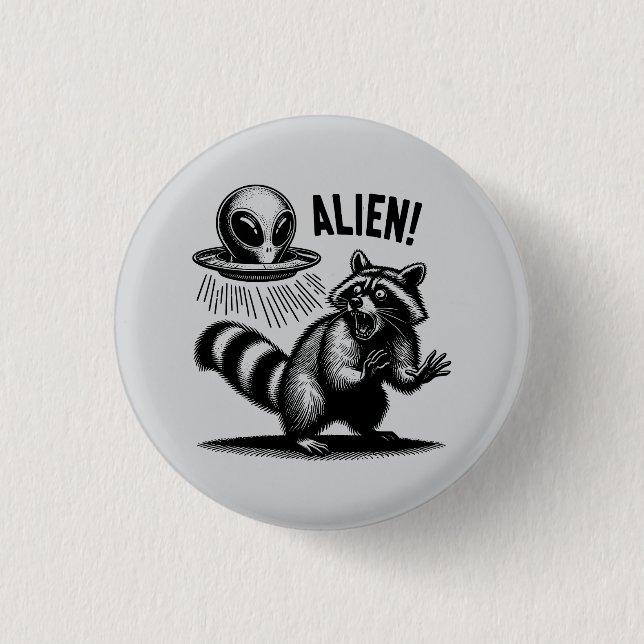 Alien Encounter, Scared Racoon  3 Cm Round Badge (Front)