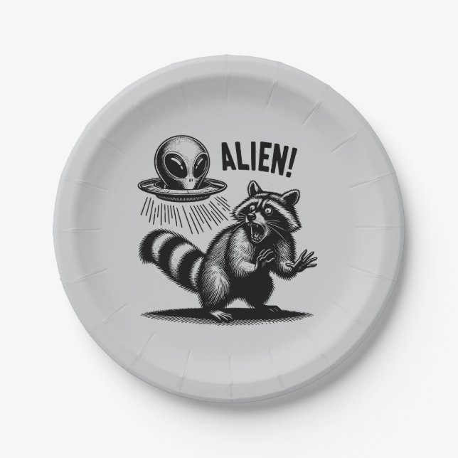 Alien Encounter, Scared Racoon  Paper Plate (Front)
