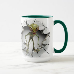 Alien escaping from a wall mug