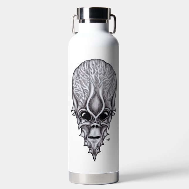 Alien Face , African Skull Facial Reconstruction Water Bottle (Front)
