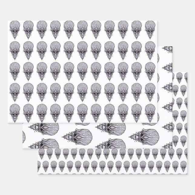 Alien Face , African Skull Facial Reconstruction Wrapping Paper Sheet (Set)