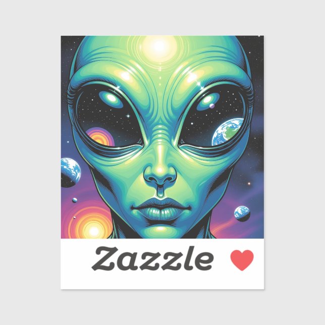 Alien Face with Planets Reflections in Eyes (Sheet)