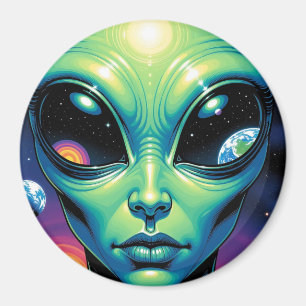Alien Face with Planets Reflections in Eyes Magnet
