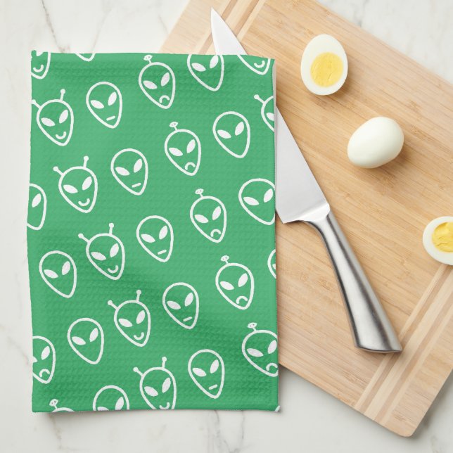 Alien Faces Tea Towel (Quarter Fold)