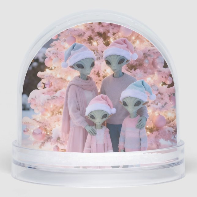 Alien Family Christmas Holiday Portrait Snowglobe (Front)