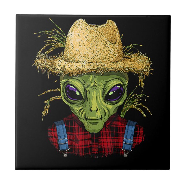 Alien Farmer UFO Alien Outer Space Lover Ceramic Tile (Front)